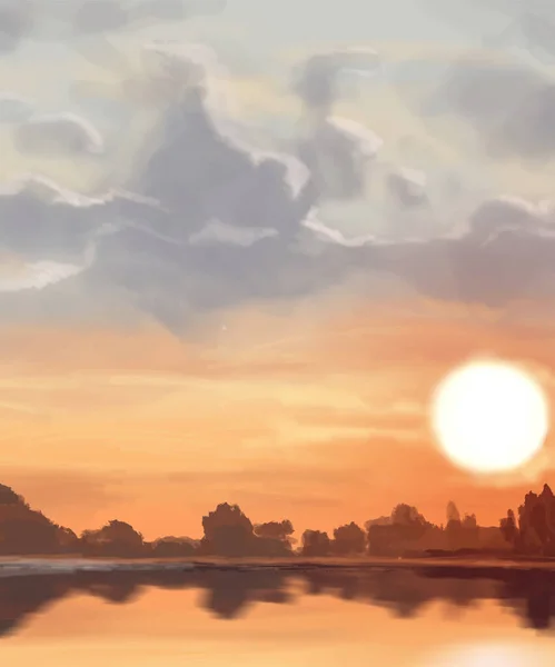 Tájkép Háttér Absztrakt Művészeti Sablon Festékelemekkel Sunrise Sunset Háttér Elvont — Stock Vector