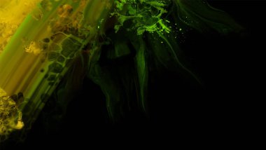 Siyah üzerine modern renkli akış arka planı. Renk pankartıyla dalga sıvısı. Tasarım projen için sanat tasarımı. Vektör illüstrasyonu.