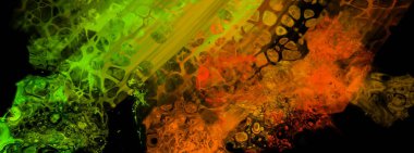 Siyah üzerine modern renkli akış arka planı. Renk pankartıyla dalga sıvısı. Tasarım projen için sanat tasarımı. Vektör illüstrasyonu.