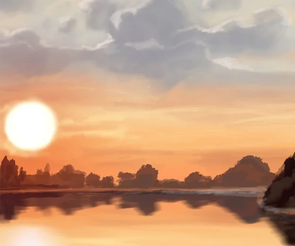 Пейзаж Фону Абстрактний Стиль Мистецтва Елементами Фарби Sunrise Sunset Фоновий — стоковий вектор