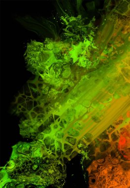 Siyah üzerine modern renkli akış arka planı. Renk pankartıyla dalga sıvısı. Tasarım projen için sanat tasarımı. Vektör illüstrasyonu.