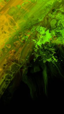 Siyah üzerine modern renkli akış arka planı. Renk pankartıyla dalga sıvısı. Tasarım projen için sanat tasarımı. Vektör illüstrasyonu.