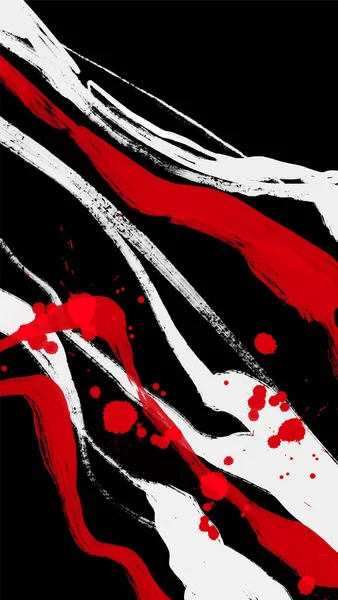 Siyah beyaz, kırmızı, fırça darbesi. Japon tarzı. Grunge dalgası lekelerinin vektör illüstrasyonu. Vektör fırçaları resimleme.