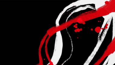 Siyah beyaz, kırmızı, fırça darbesi. Japon tarzı. Grunge dalgası lekelerinin vektör illüstrasyonu. Vektör fırçaları resimleme.