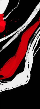 Siyah beyaz, kırmızı, fırça darbesi. Japon tarzı. Grunge dalgası lekelerinin vektör illüstrasyonu. Vektör fırçaları resimleme.