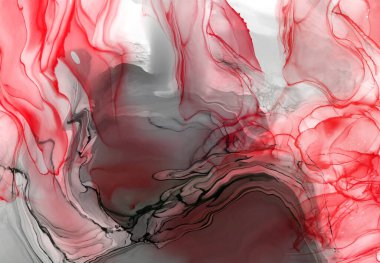 Beyaz arka planda siyah kırmızı fırça darbesi. Tasarım elemanı. Grunge dalga lekelerinin vektör çizimi. Vektör fırçaları resimleme.