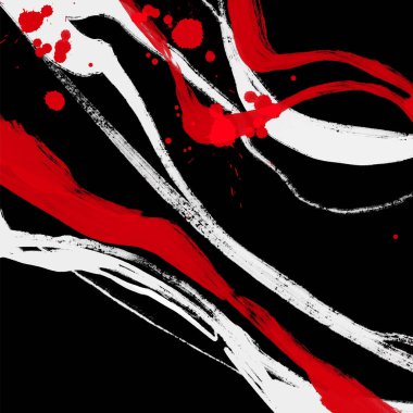 Siyah beyaz, kırmızı, fırça darbesi. Japon tarzı. Grunge dalgası lekelerinin vektör illüstrasyonu. Vektör fırçaları resimleme.