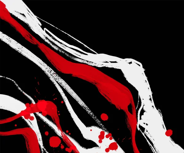 Siyah beyaz, kırmızı, fırça darbesi. Japon tarzı. Grunge dalgası lekelerinin vektör illüstrasyonu. Vektör fırçaları resimleme.
