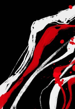 Siyah beyaz, kırmızı, fırça darbesi. Japon tarzı. Grunge dalgası lekelerinin vektör illüstrasyonu. Vektör fırçaları resimleme.