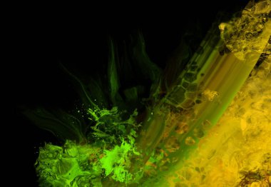 Siyah üzerine modern renkli akış arka planı. Renk pankartıyla dalga sıvısı. Tasarım projen için sanat tasarımı. Vektör illüstrasyonu.