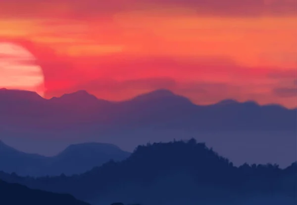 Fondo Del Paisaje Plantilla Arte Abstracto Con Elementos Pintura Sunrise — Vector de stock