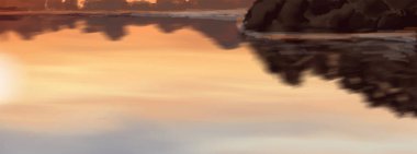 Peyzaj arka planı. Boya elementleriyle soyut sanat şablonu. Sunset Sunset arkaplan soyut afiş tasarımı doğa tarzında. Vektör illüstrasyonu.