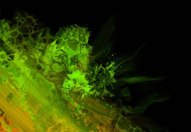 Siyah üzerine modern renkli akış arka planı. Renk pankartıyla dalga sıvısı. Tasarım projen için sanat tasarımı. Vektör illüstrasyonu.