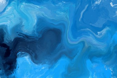 Mavi boya fırçası elementli zarif afiş tasarımı. Soyut dekorasyon. Vektör illüstrasyonu.