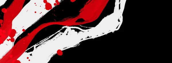 Svart Vit Röd Bläckborste Stroke Japansk Stil Vektor Illustration Grunge — Stock vektor