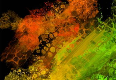 Siyah üzerine modern renkli akış arka planı. Renk pankartıyla dalga sıvısı. Tasarım projen için sanat tasarımı. Vektör illüstrasyonu.