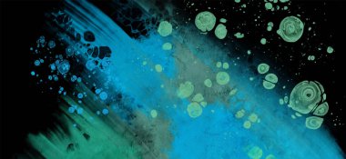 Siyahın modern mavi akış arkaplanı. Renk pankartı şeklinde sıvı. Tasarım projen için sanat tasarımı. Vektör illüstrasyonu.