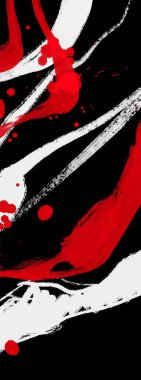 Siyah beyaz, kırmızı, fırça darbesi. Japon tarzı. Grunge dalgası lekelerinin vektör illüstrasyonu. Vektör fırçaları resimleme.