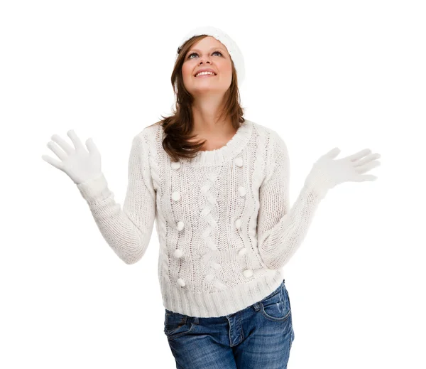 Jovem mulher atraente isolado no fundo branco — Fotografia de Stock