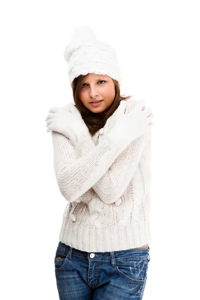 Mujer atractiva joven aislada sobre fondo blanco — Foto de Stock