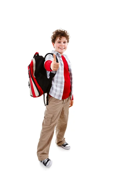 Estudiantes con mochila mostrando signo OK — Foto de Stock