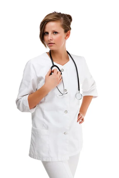 Γιατρός στέκεται απομονωθεί σε λευκό φόντο — Φωτογραφία Αρχείου