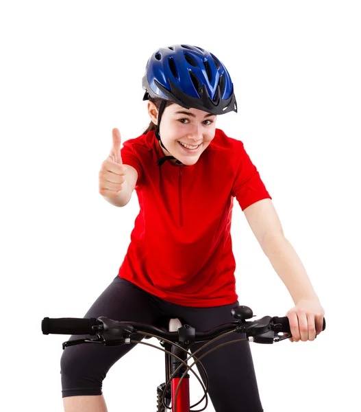 Ciclista mostrando signo OK aislado sobre fondo blanco — Foto de Stock