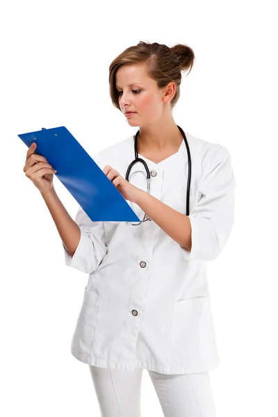 Young doctor standing isolated on white — Stock Photo, Image