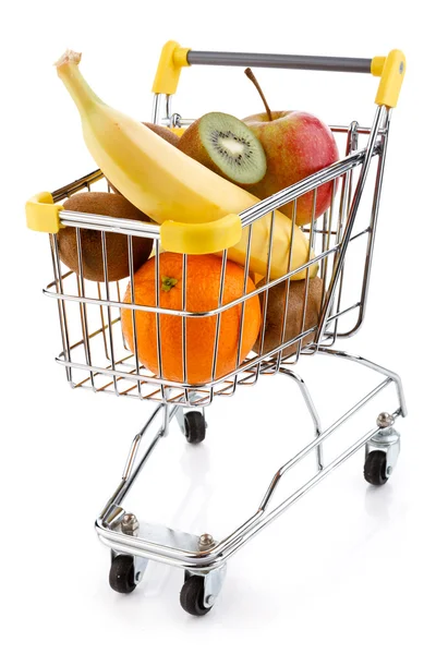 Shopping trolley full of oranges on white background — Stock Photo, Image