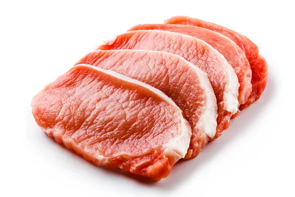 Frisches rohes Schweinefleisch auf weißem Hintergrund — Stockfoto