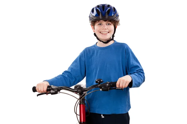 Cycliste isolé sur fond blanc — Photo