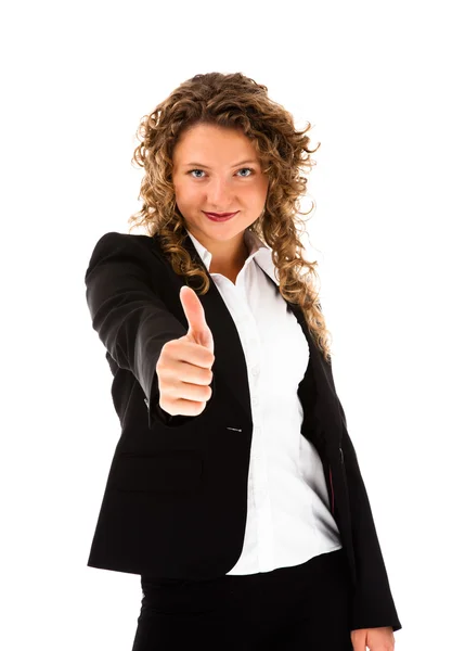 Mujer mostrando signo OK aislado sobre fondo blanco — Foto de Stock