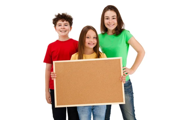 Kids holding noticeboard isolated on white background — Stock Photo, Image