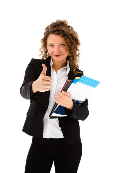 Mujer mostrando signo OK aislado sobre fondo blanco — Foto de Stock