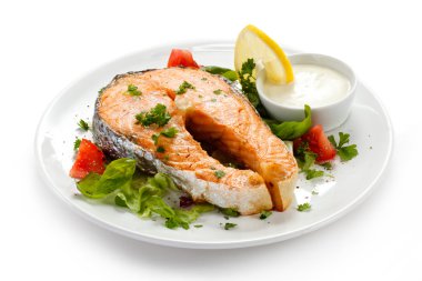 Grilled salmon and vegetables clipart