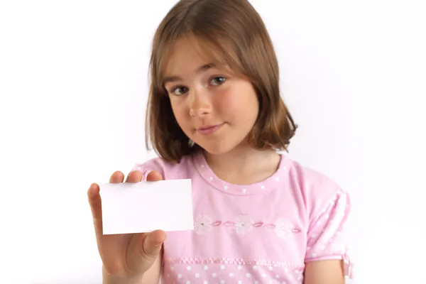 Menina com cartão em branco — Fotografia de Stock