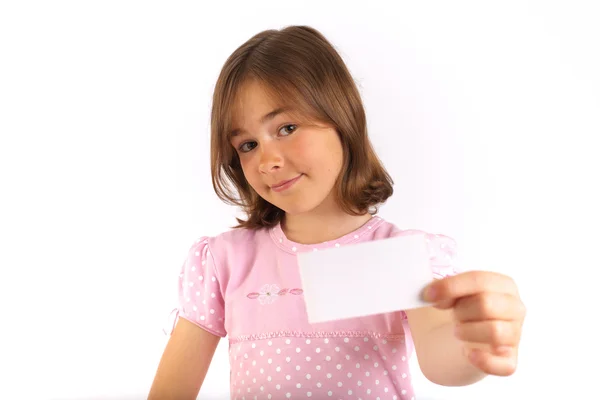 Chica joven con tarjeta en blanco — Foto de Stock