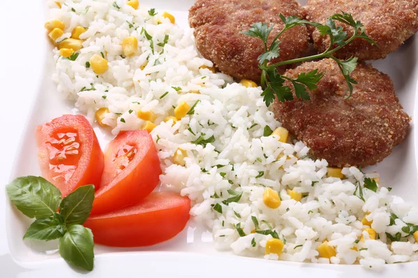 Steak, vegetables and rice — Stock Photo, Image