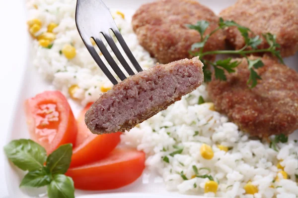 Filete, verduras y arroz — Foto de Stock