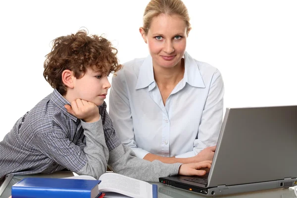 Woman with kid at the laptop — Stock Photo, Image