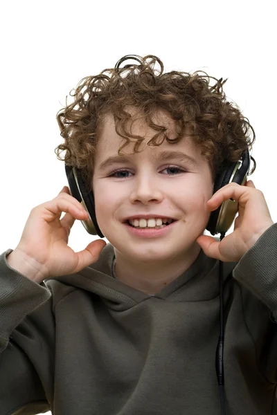 Menino com fones de ouvido — Fotografia de Stock