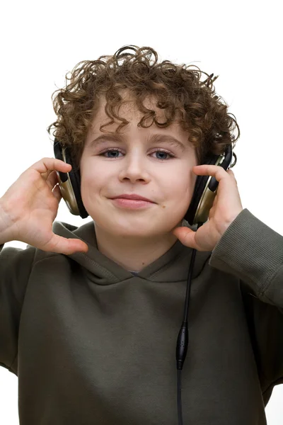 Menino com fones de ouvido — Fotografia de Stock