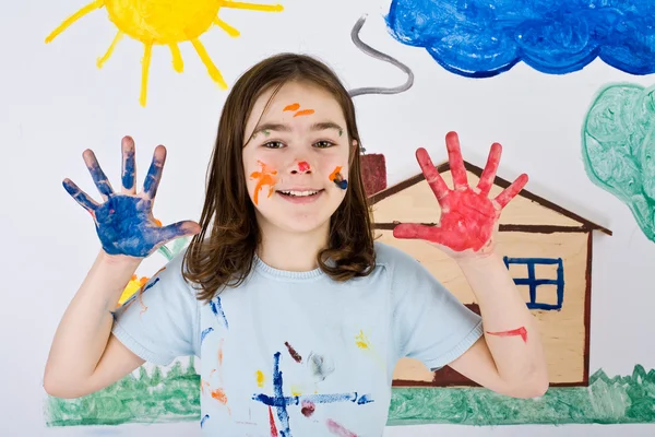 Menina pintura na parede — Fotografia de Stock