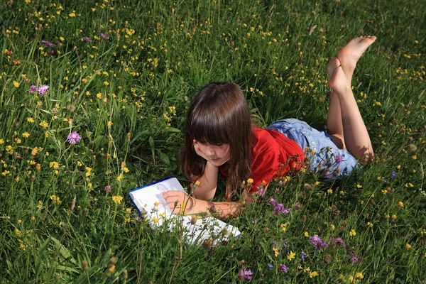 Menina leitura livro — Fotografia de Stock