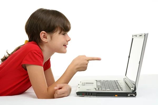 Girl using laptop — Stock Photo, Image