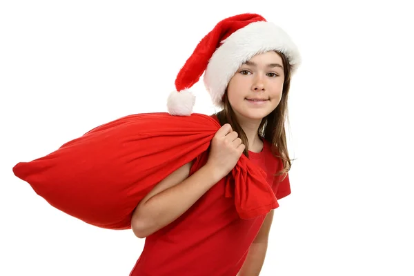 Ragazza in cappello Babbo Natale — Foto Stock