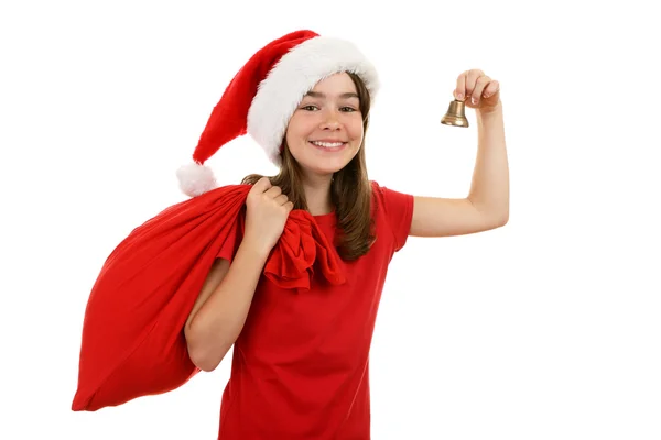 Chica con campana de Navidad — Foto de Stock