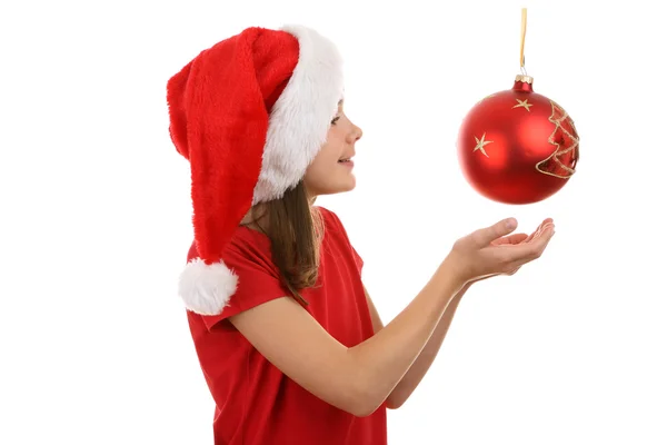 Menina com bola de Natal — Fotografia de Stock