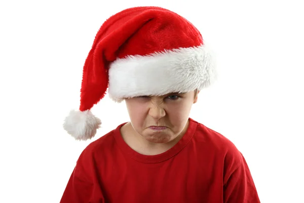 Angry boy as Santa Claus — Stock Photo, Image