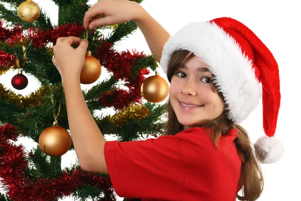 Genç kız Noel dekorasyon Noel ağacı — Stok fotoğraf